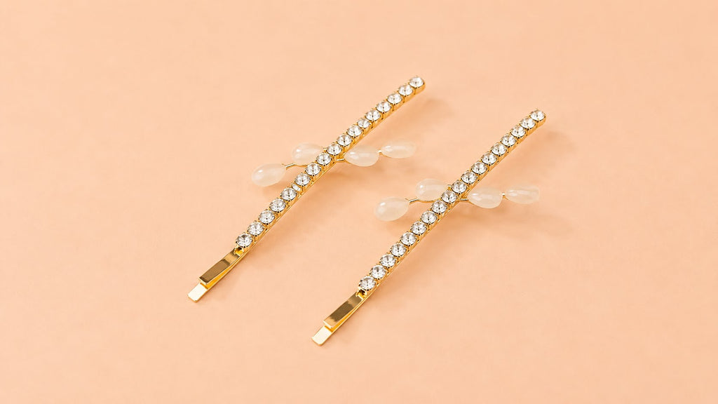 Elegant Gold hairpins with Rhinestones (1 Pair)