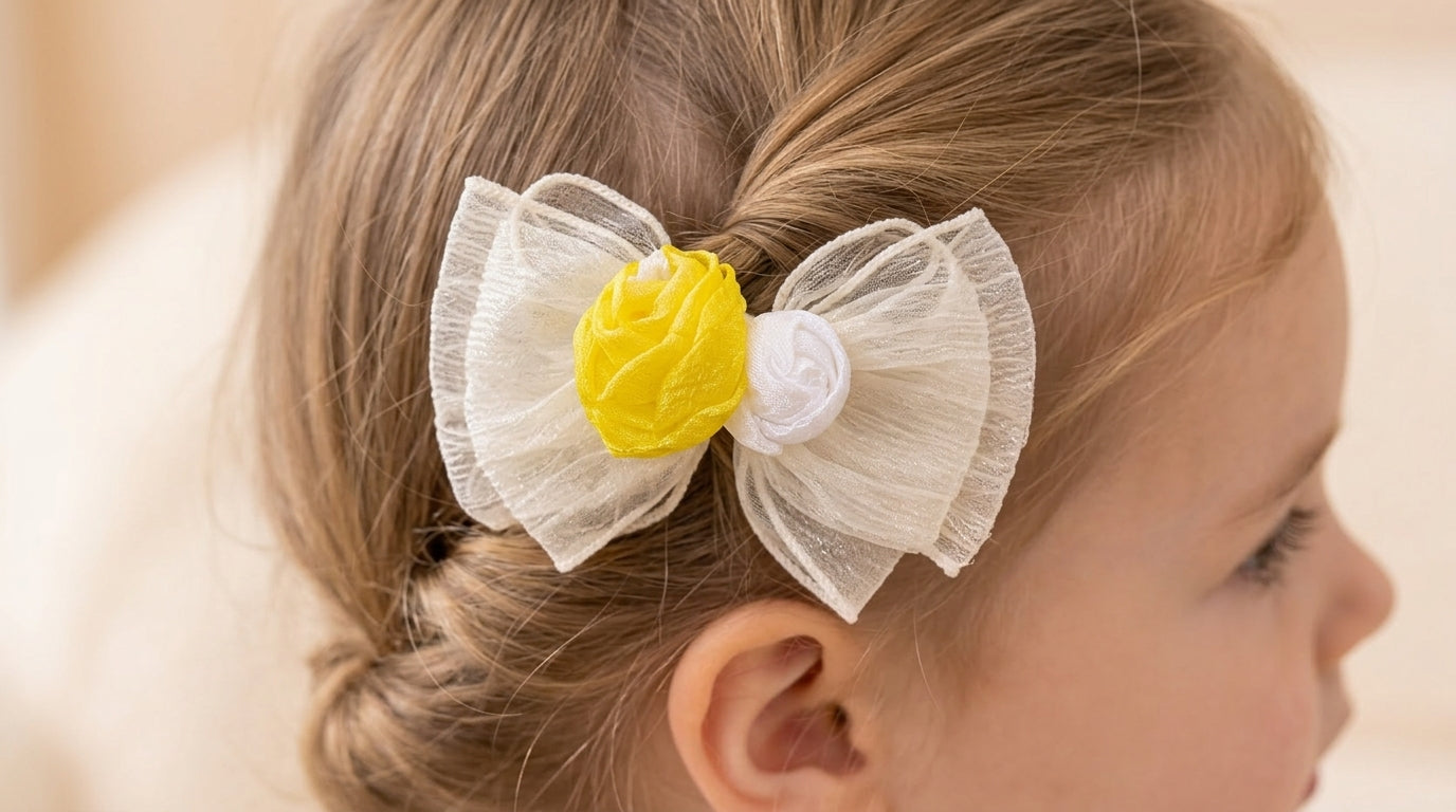 Elegant fabric bow with yellow accent