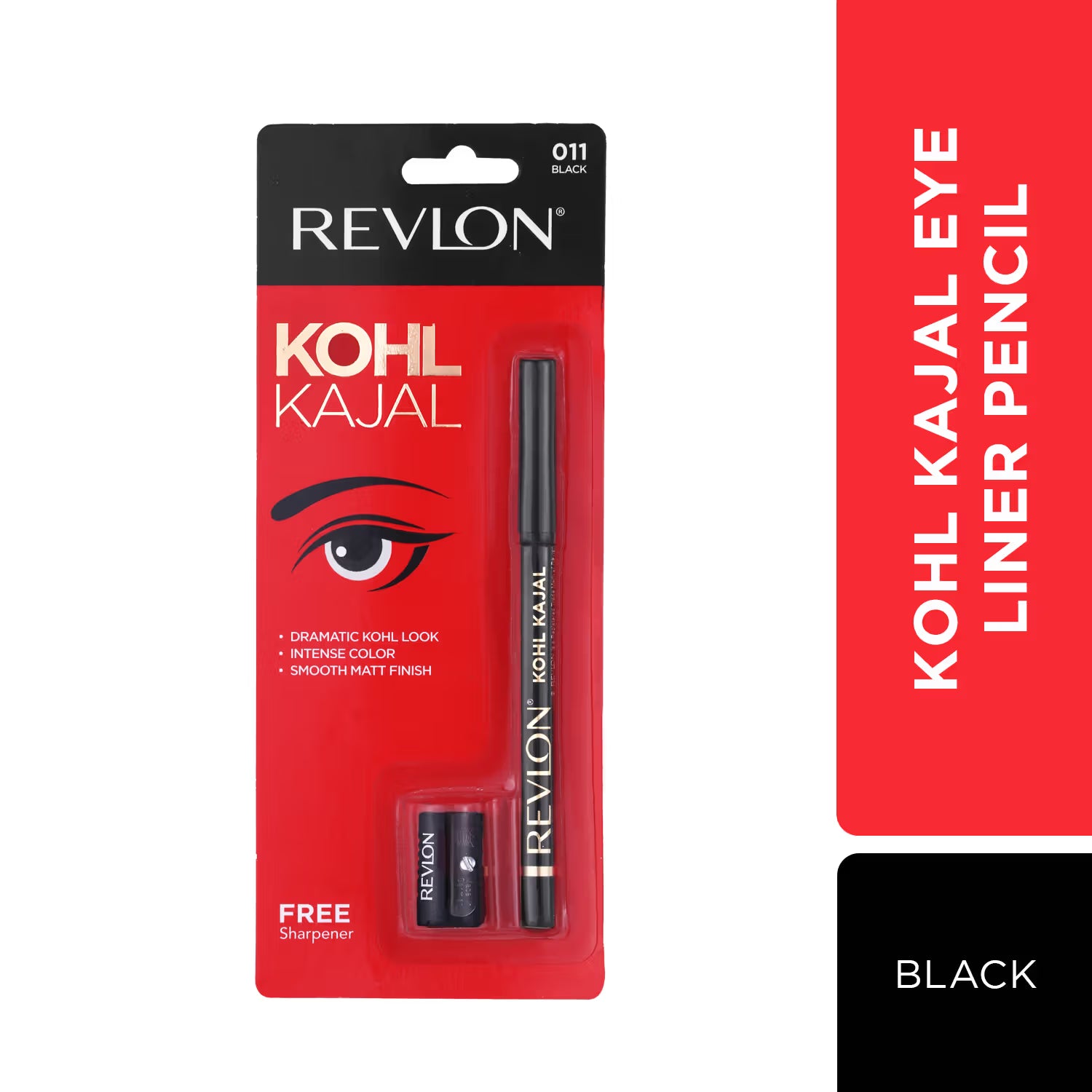 Revlon Kohl Kajal Eye Liner Pencil With Sharpener, Black, 1.14g