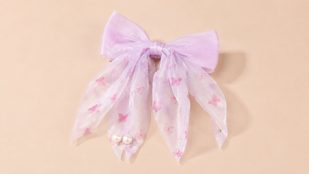 Delicate Lavender Bow with Butterfly Print