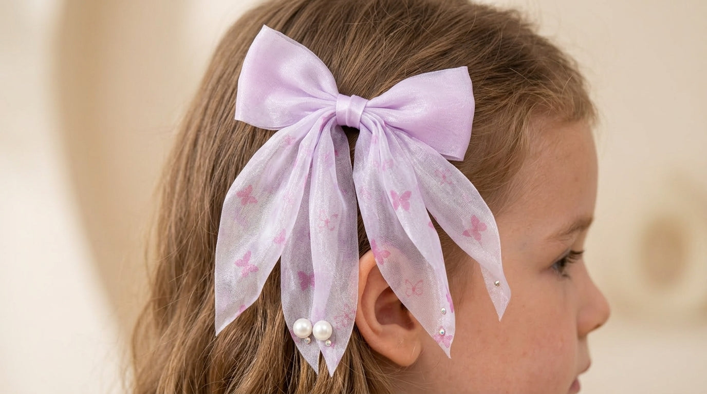 Delicate Lavender Bow with Butterfly Print