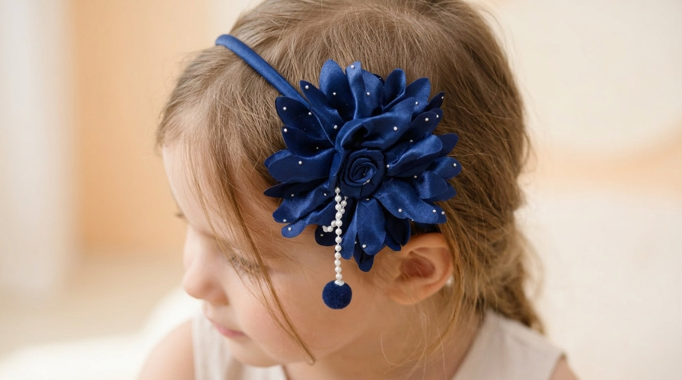 Navy Headband with Layered Fabric flower