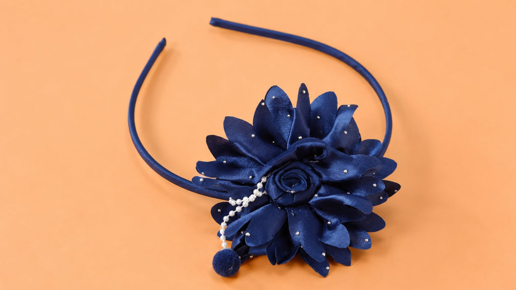 Navy Headband with Layered Fabric flower