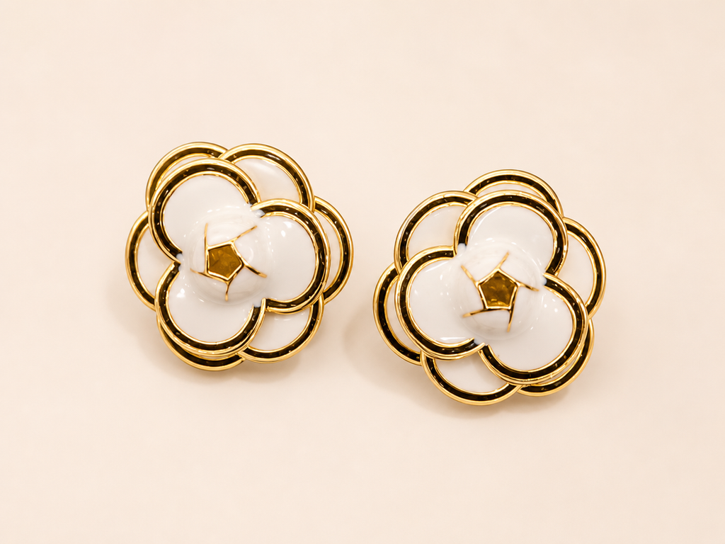 White Flower Type Earrings
