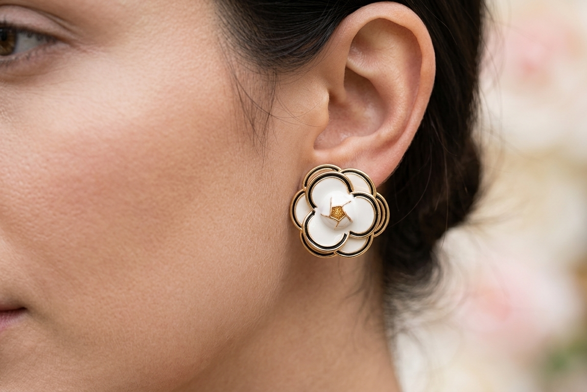 White Flower Type Earrings