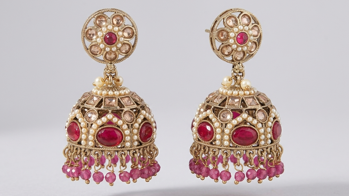 Elegant Pink and Red Jhumki