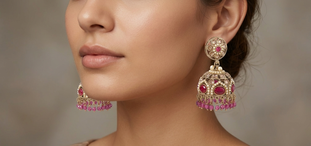 Elegant Pink and Red Jhumki