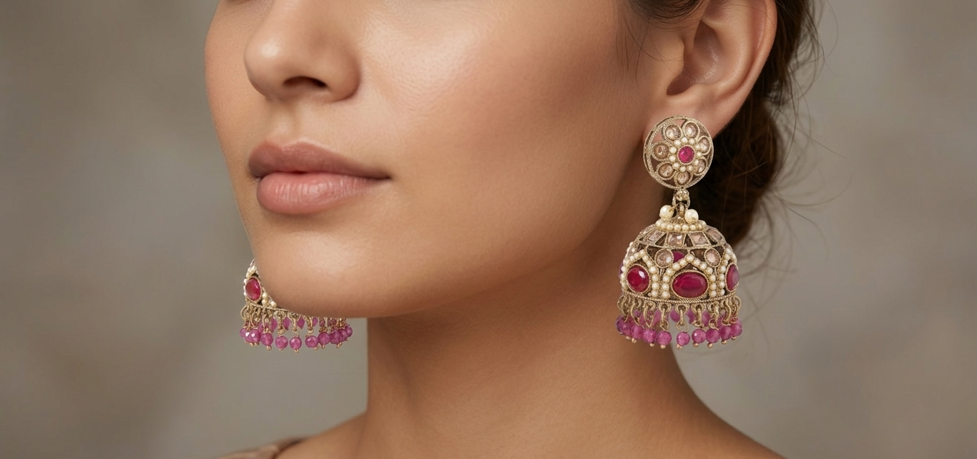 Elegant Pink and Red Jhumki