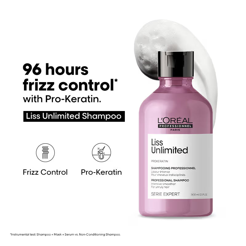 L'Oréal Liss Unlimited Shampoo, Upto 96 hours of frizz control, With Pro-Keratin