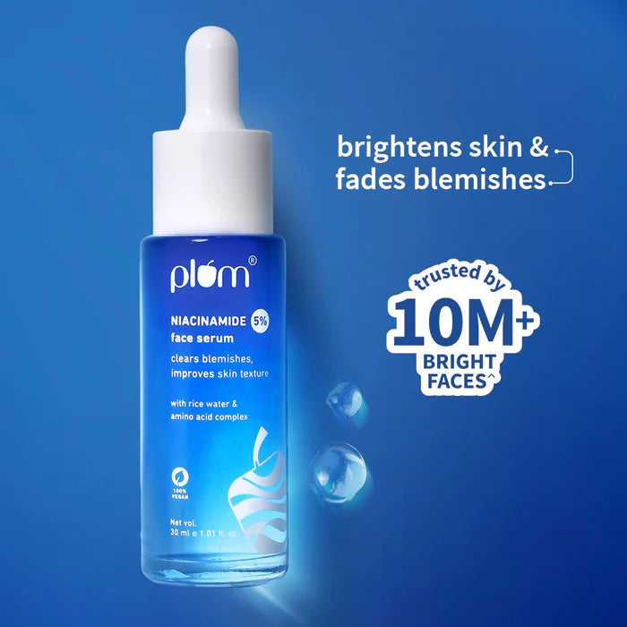 PLUM 5% Niacinamide & Rice Water Brightening Face Serum For Clear & Bright Skin