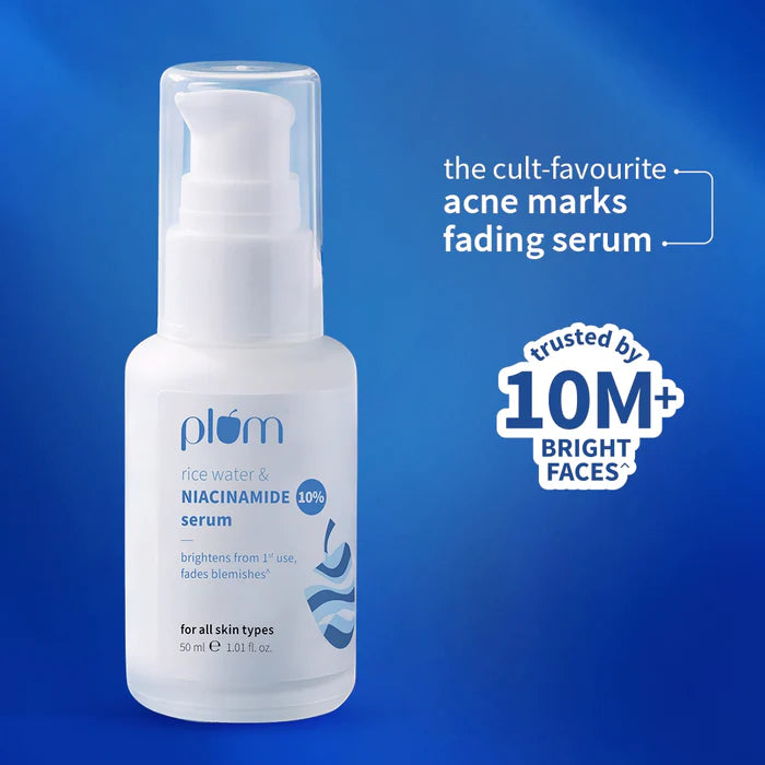 PLUM 10% Niacinamide & Rice Water Brightening Face Serum For Clear & Bright Skin