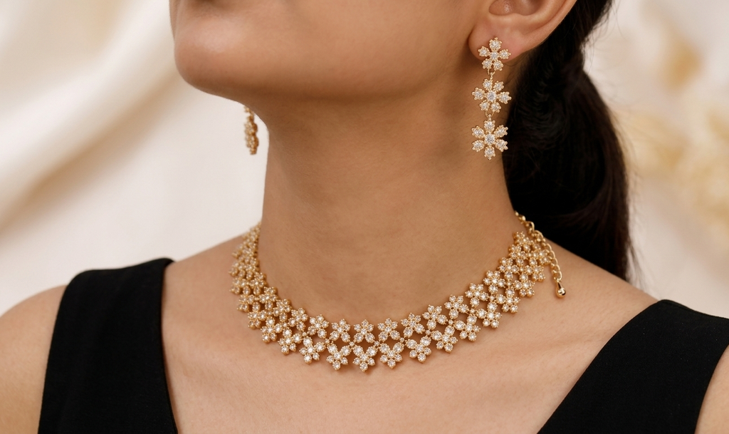 Grand White & Gold Neck Set